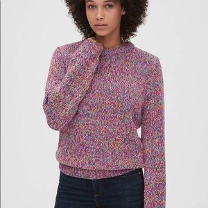 Gap Multicolor Puff Sleeve Marled Pink Multi Crewneck Sweater Size Medium